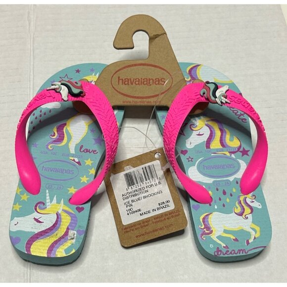 Havaianas Unisex Child Slim Unicorn Flip Flop Rubber Girl 10 Sandal Pink Blue Ne - Picture 7 of 9